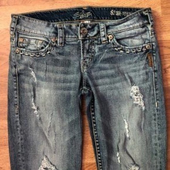 Silver sz 26 Santorini Destroyed Denim Jeans - Picture 2 of 9